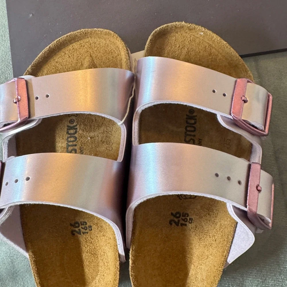 Birkenstock Kids Arizona Sandal 26 Lavender Pink Electric Metallic Slides